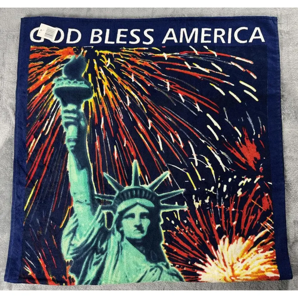 Patriotic Statue of Liberty and American Flag Beach Towel or Tapestry